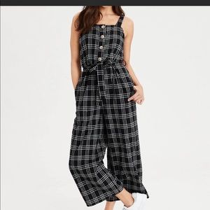 American Eagle Plaid Button Front Jumpsuit